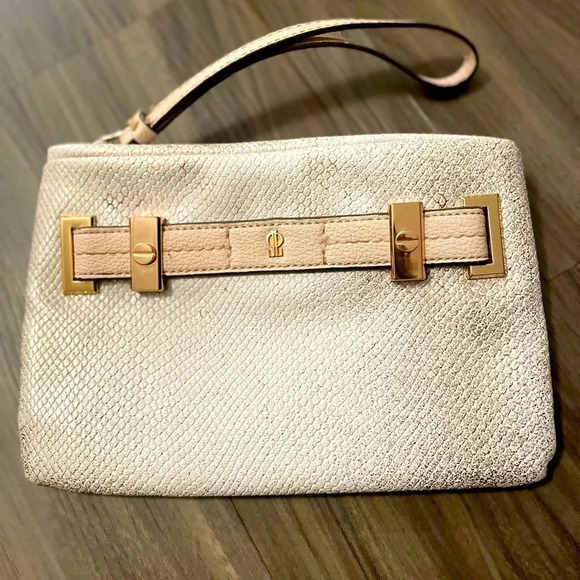 Jennifer Lopez Cream and Pink Textured Clutch with Elegant Strap - Picture 1 of 8